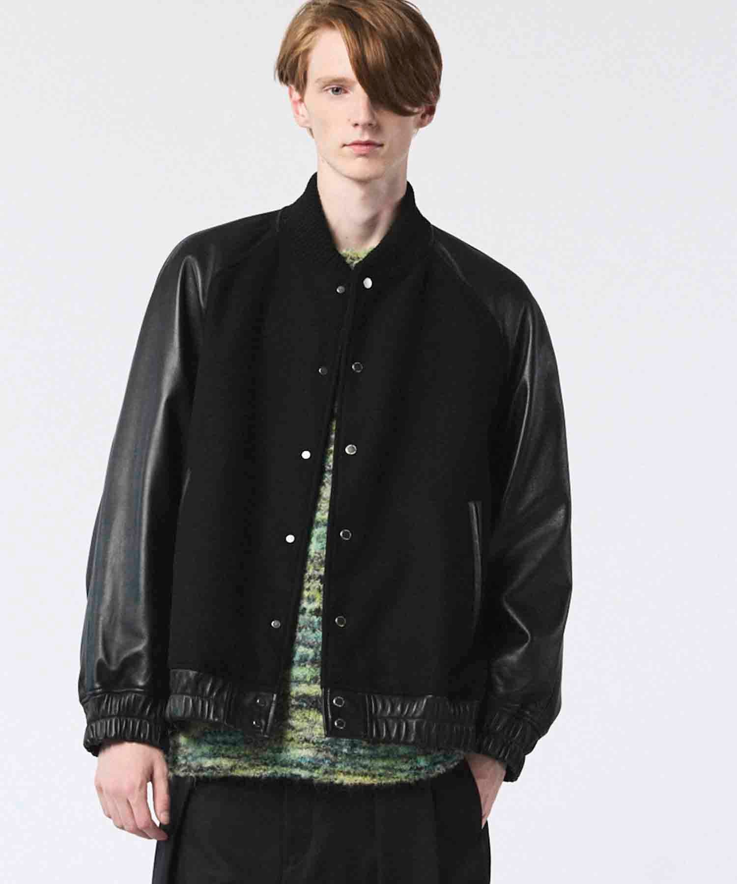 25AW PRE-ORDER] Sheep Leather Melton Combination Stadium Jacket