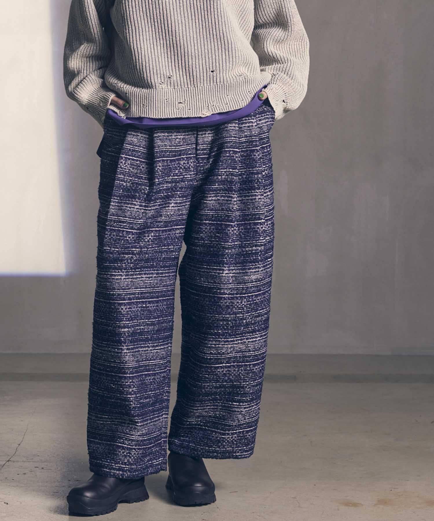 SALE】Mall Tweed Jacquard Two-Tuck Wide Pants