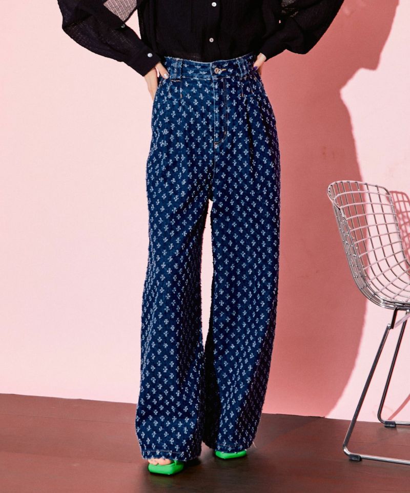 Dot Jacquard Denim Pants