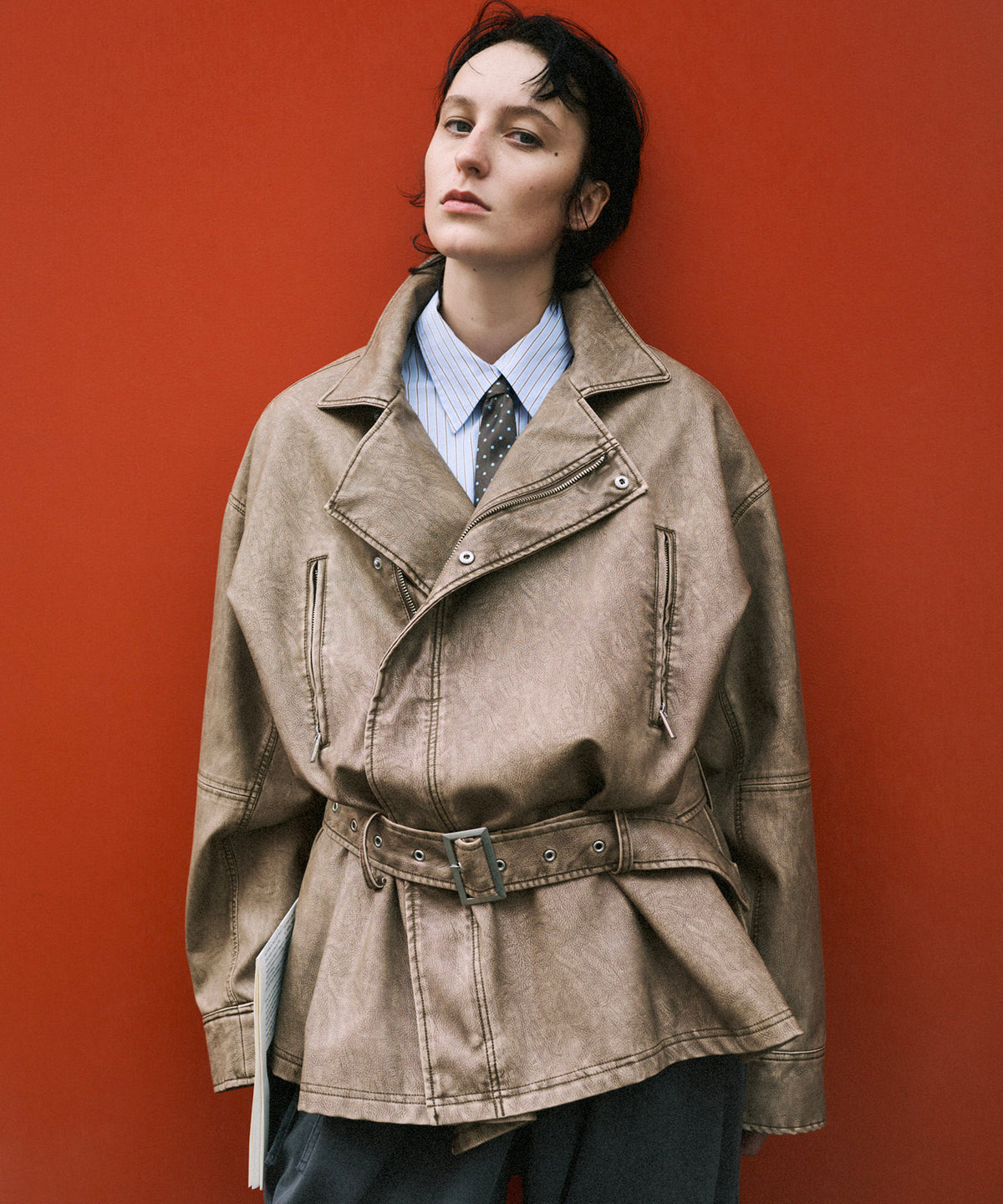 【26SPRING PRE-ORDER】Belted Faux Leather Jacket