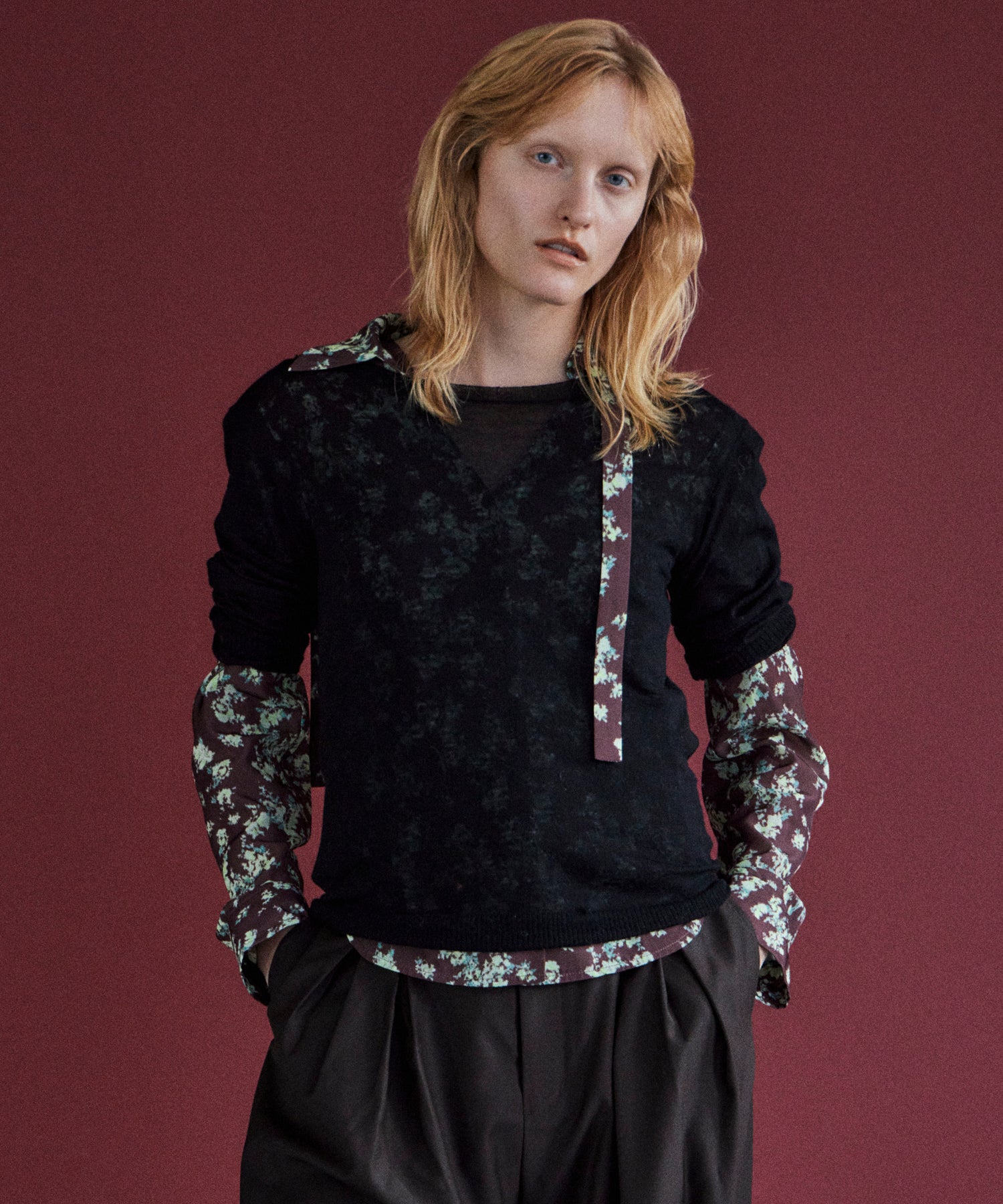 Shoulder Pad Sheer Knit Top