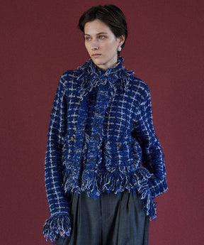 Fringe Tweed Knit Cardigan