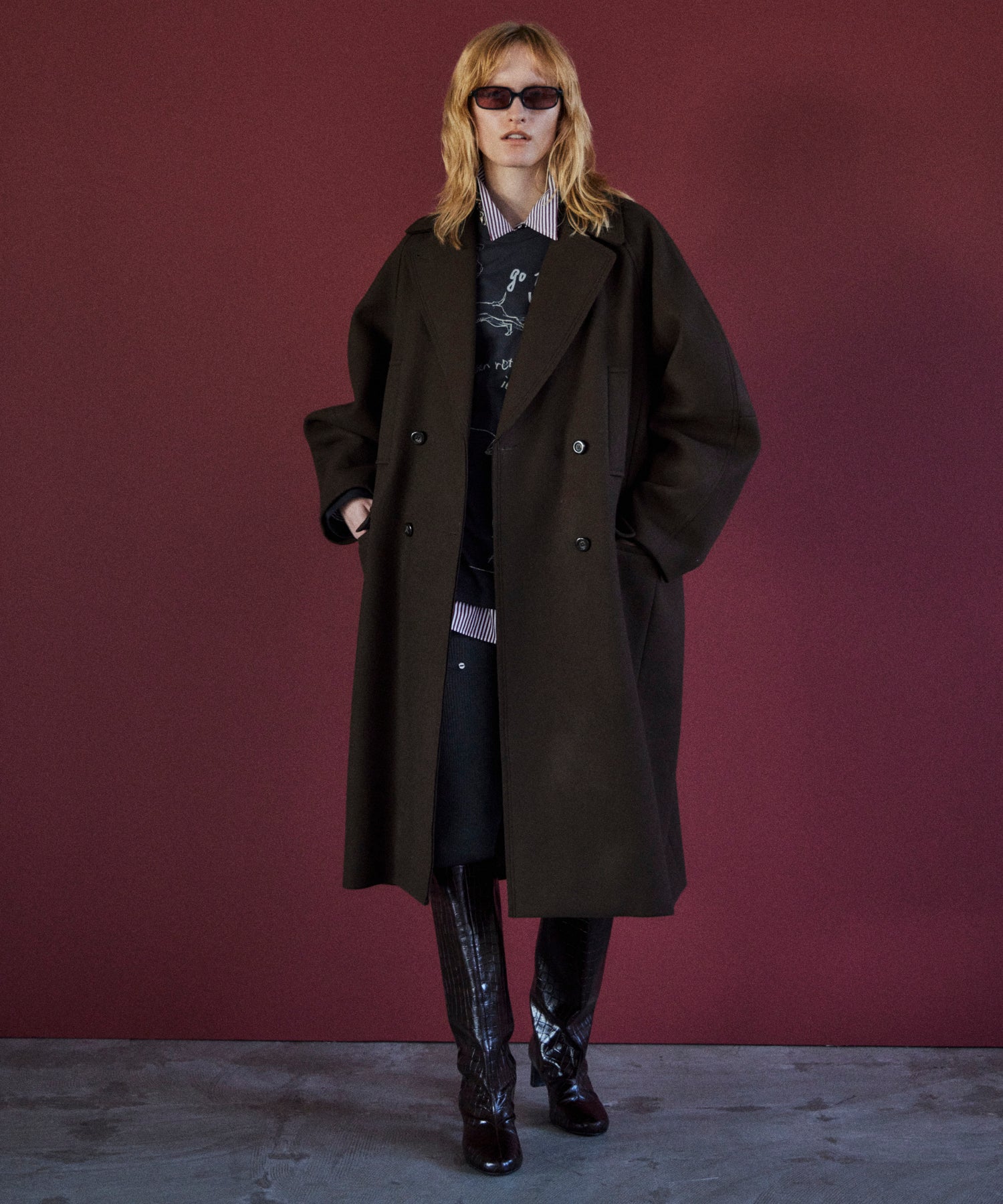 Super140's Balloon Sleeve Wool Long Coat