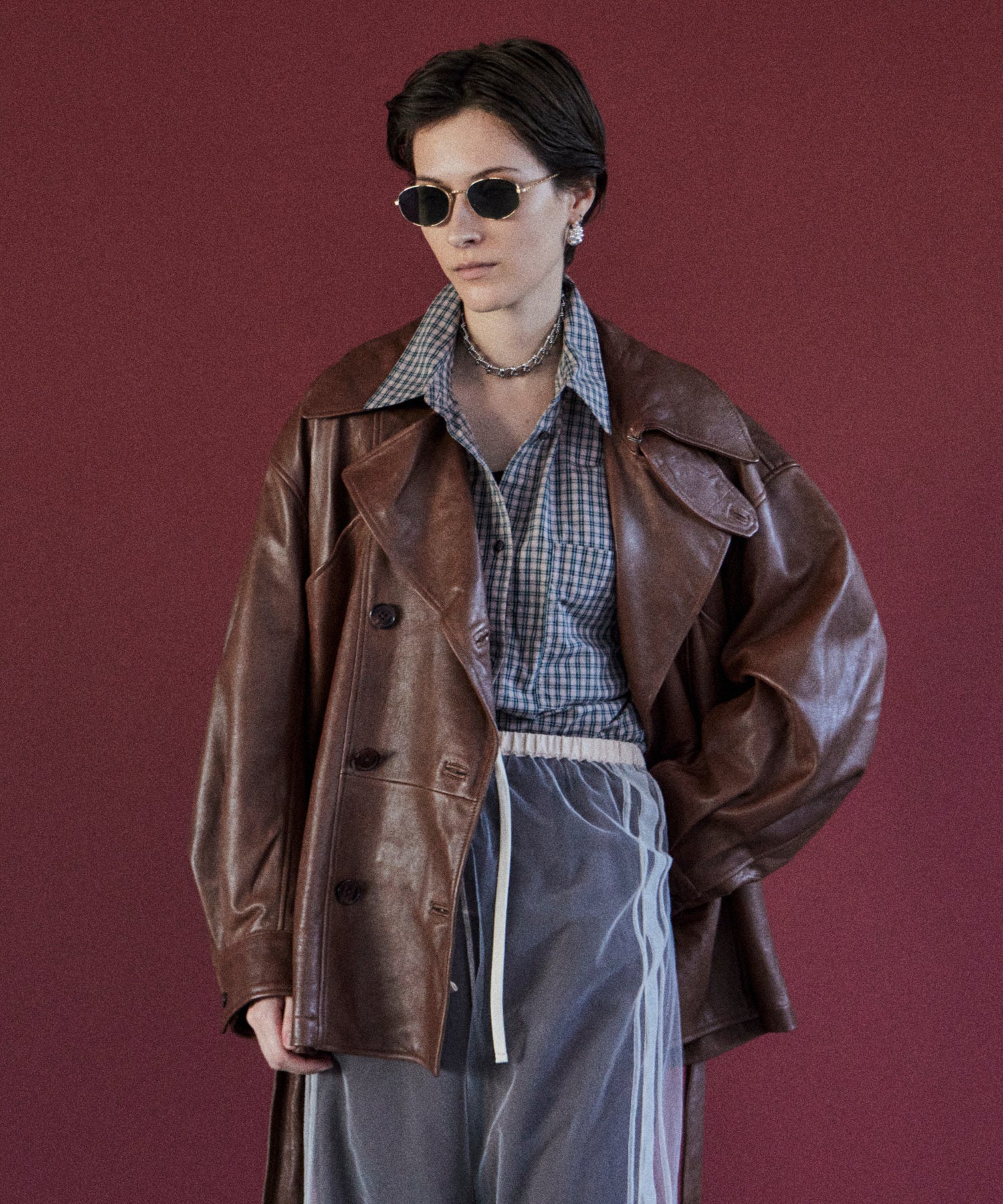 Leather Short Trench Coat