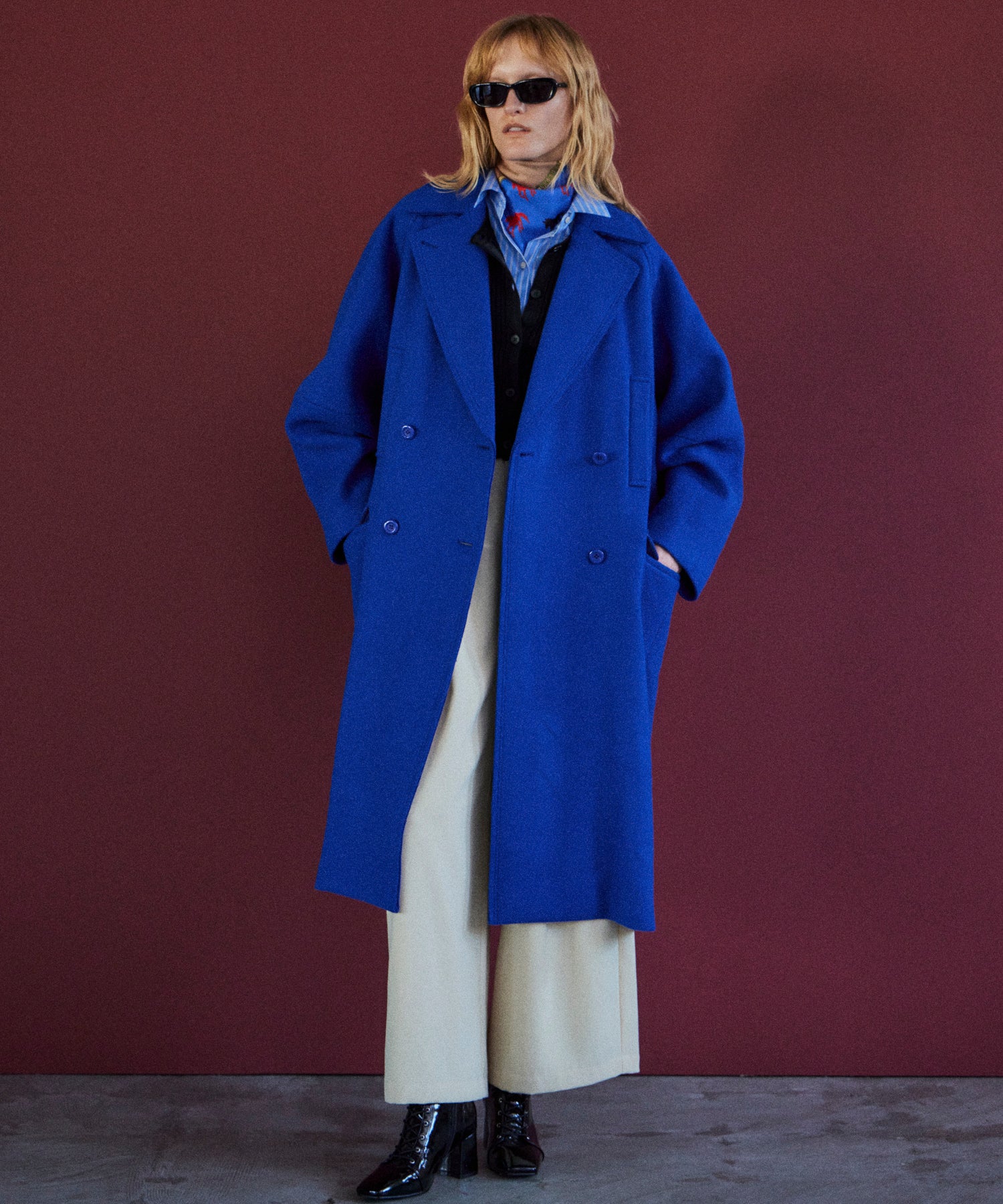 Super140's Balloon Sleeve Wool Long Coat