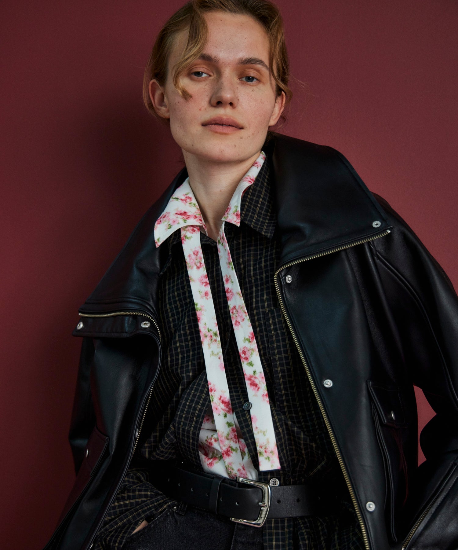 Oversized Stand Collar Leather Blouson