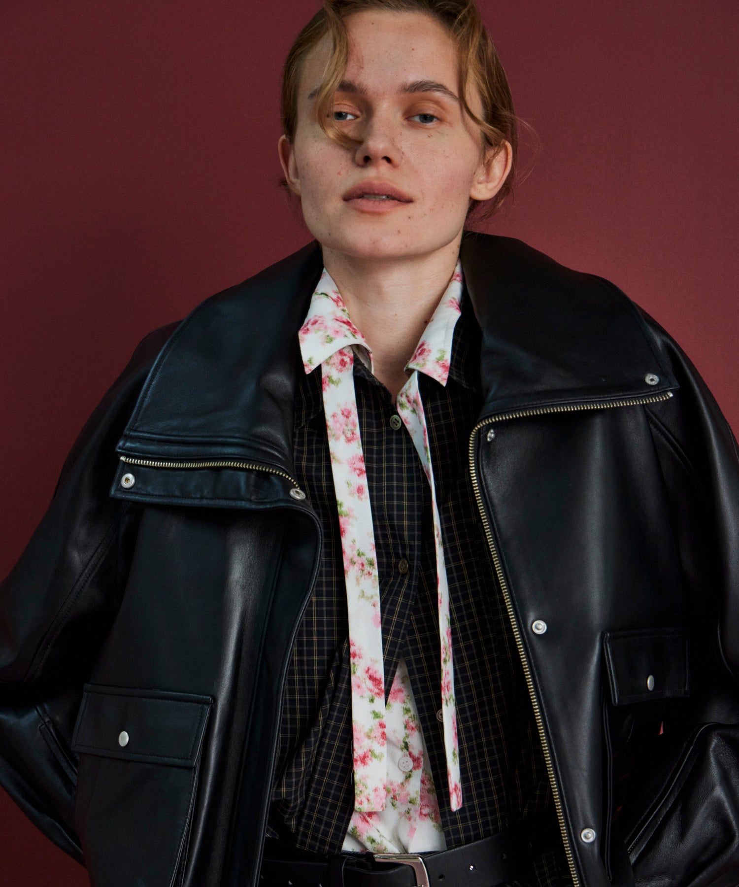 Oversized Stand Collar Leather Blouson