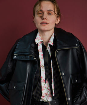 Oversized Stand Collar Leather Blouson
