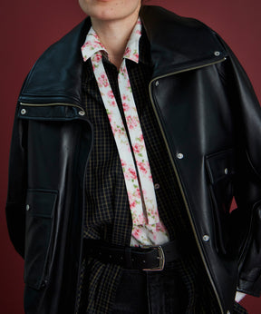 Oversized Stand Collar Leather Blouson
