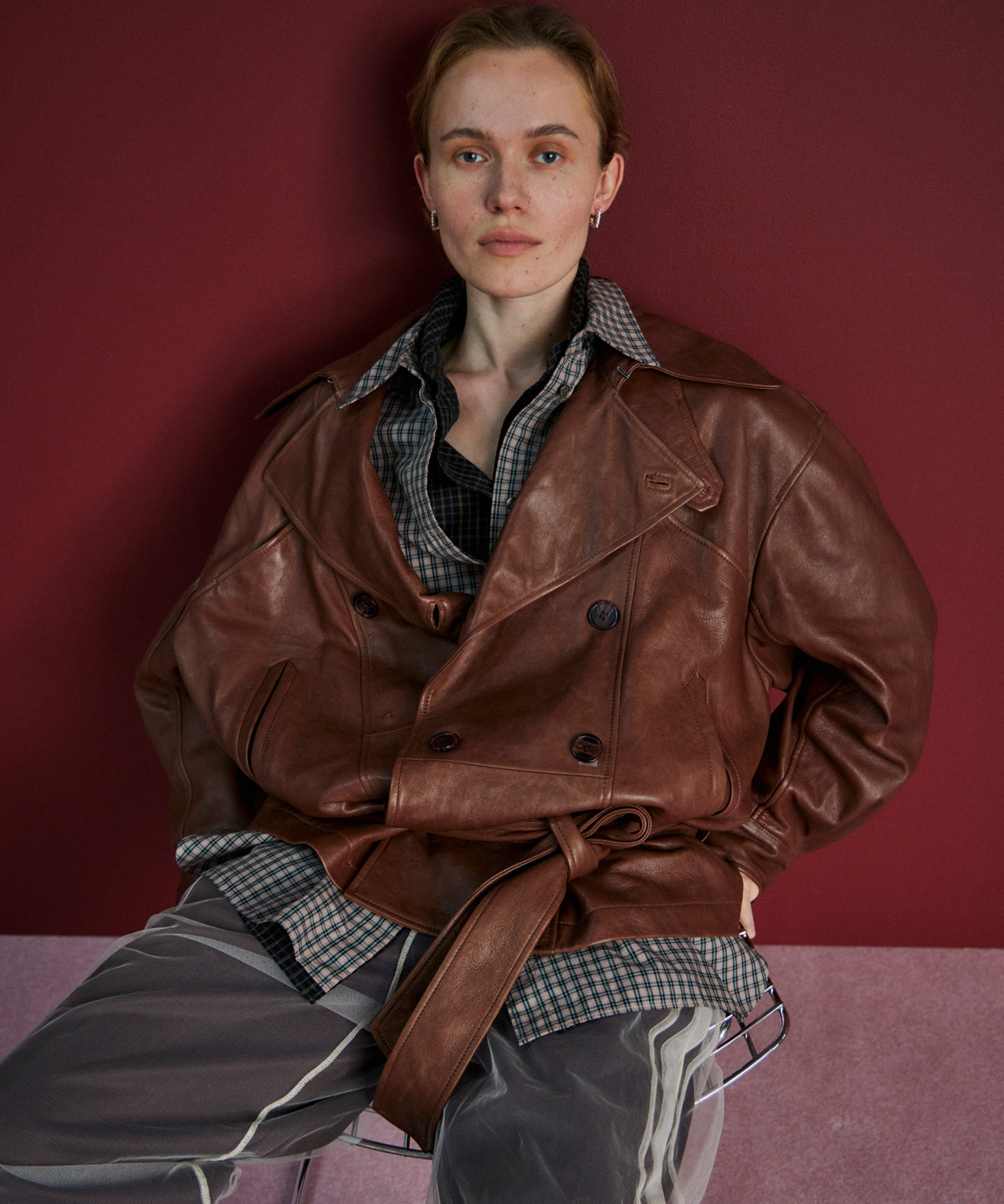 【26AUTUMN PRE-ORDER】Leather Short Trench Coat