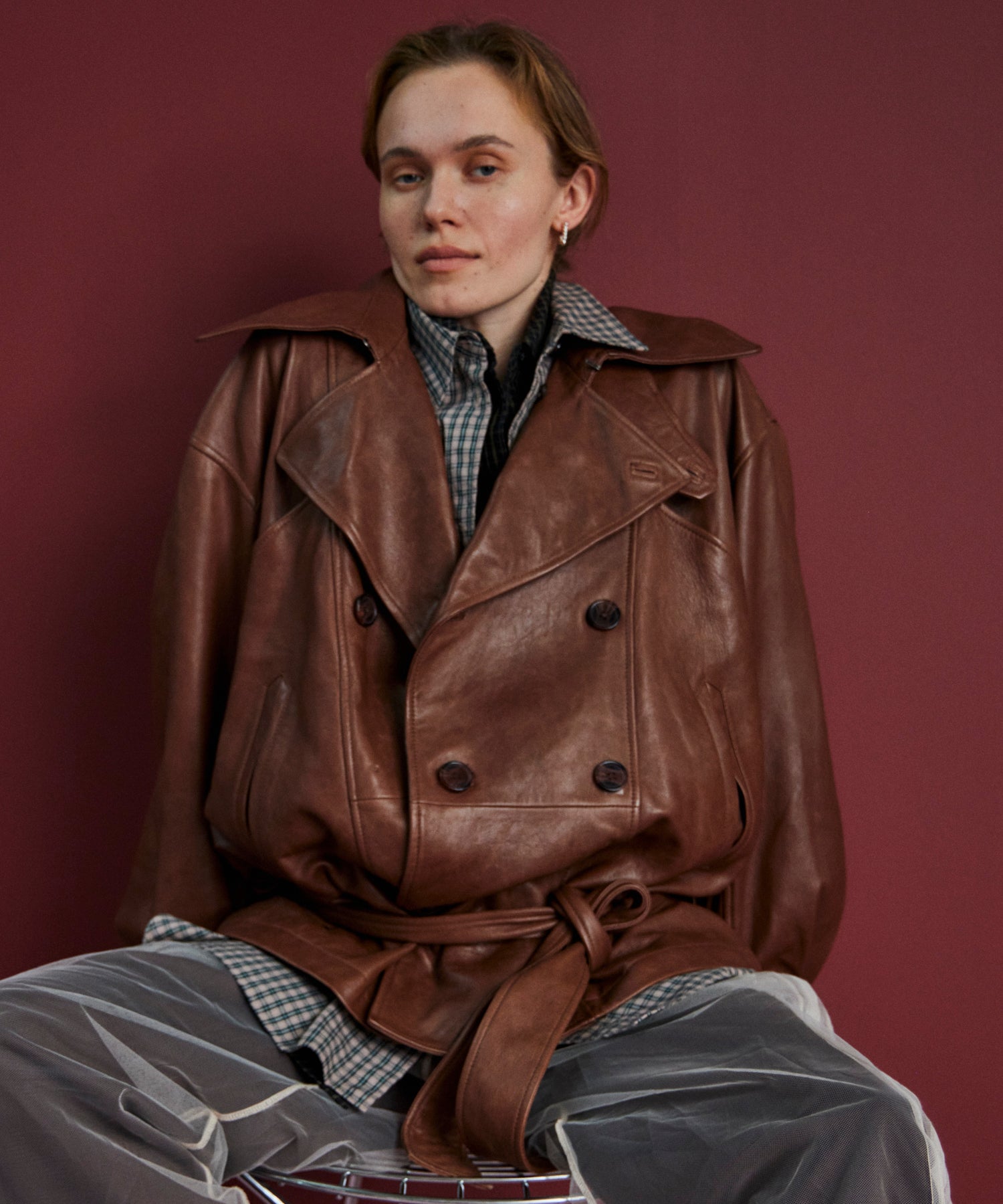 Leather Short Trench Coat