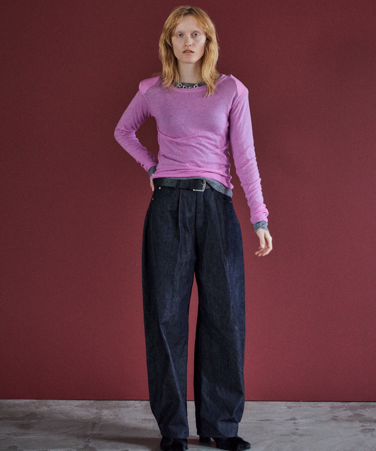 Shoulder Pad Sheer Knit Top