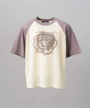 【26SS PRE-ORDER】Linen-touch Nostalgia Prime-Over Raglan Pattern Knit T-shirt