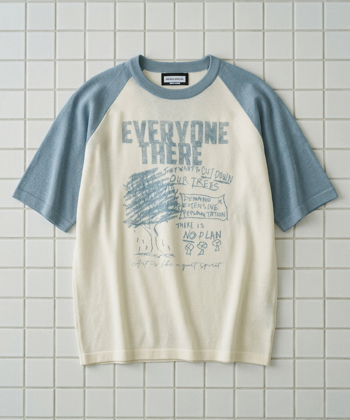 【26SS PRE-ORDER】Linen-touch Nostalgia Prime-Over Raglan Pattern Knit T-shirt