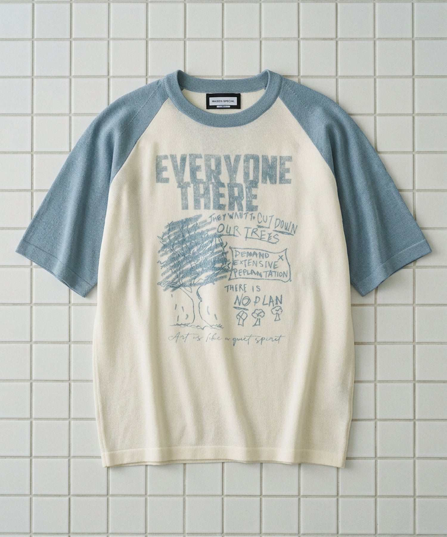 【26SS PRE-ORDER】Linen-touch Nostalgia Prime-Over Raglan Pattern Knit T-shirt