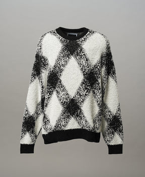 Fancy Yarn Prime-Over Argyle Crew Neck Knit Pullover