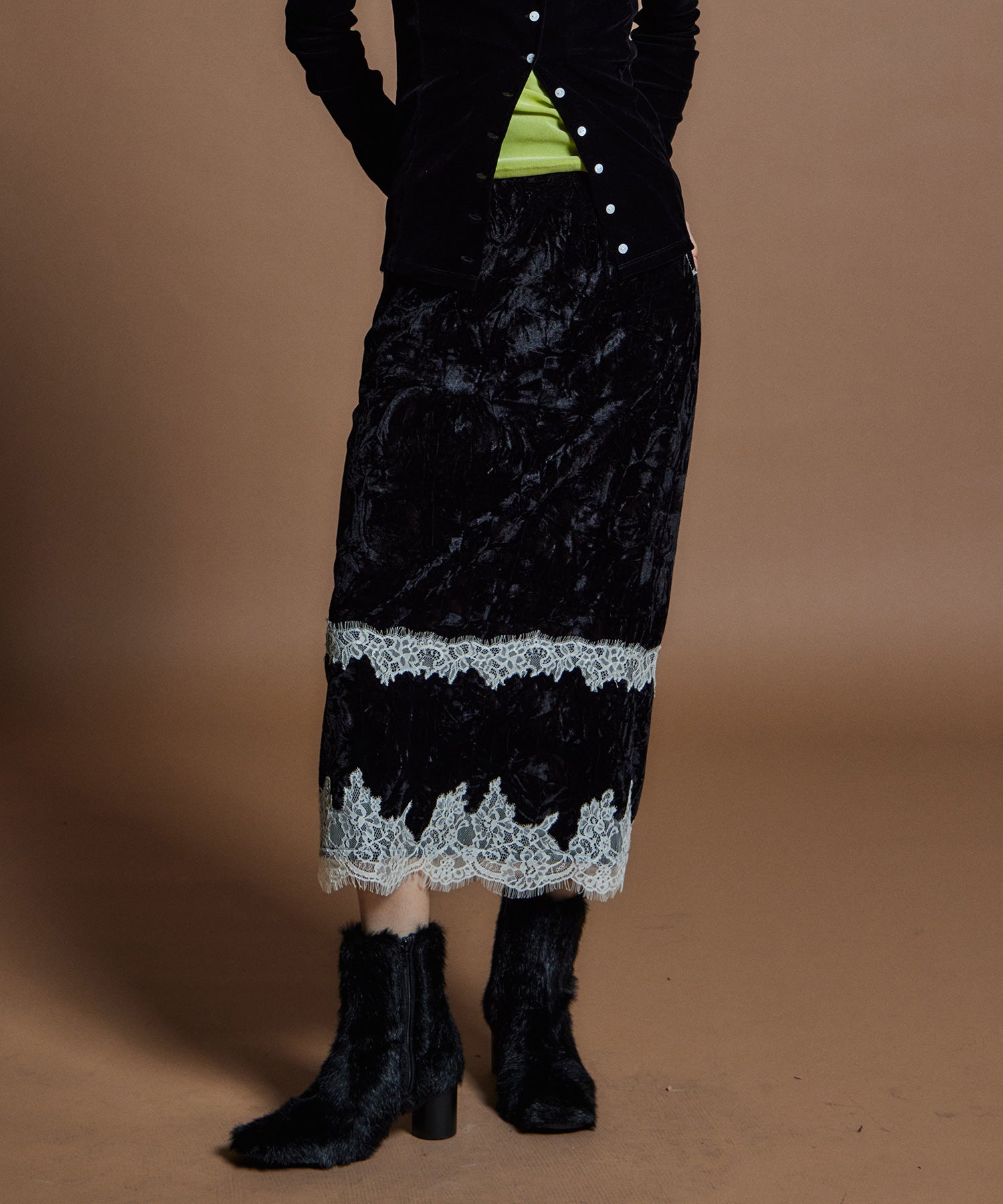 【26WINTER COLLECTION】Crushed Velour Lace Skirt