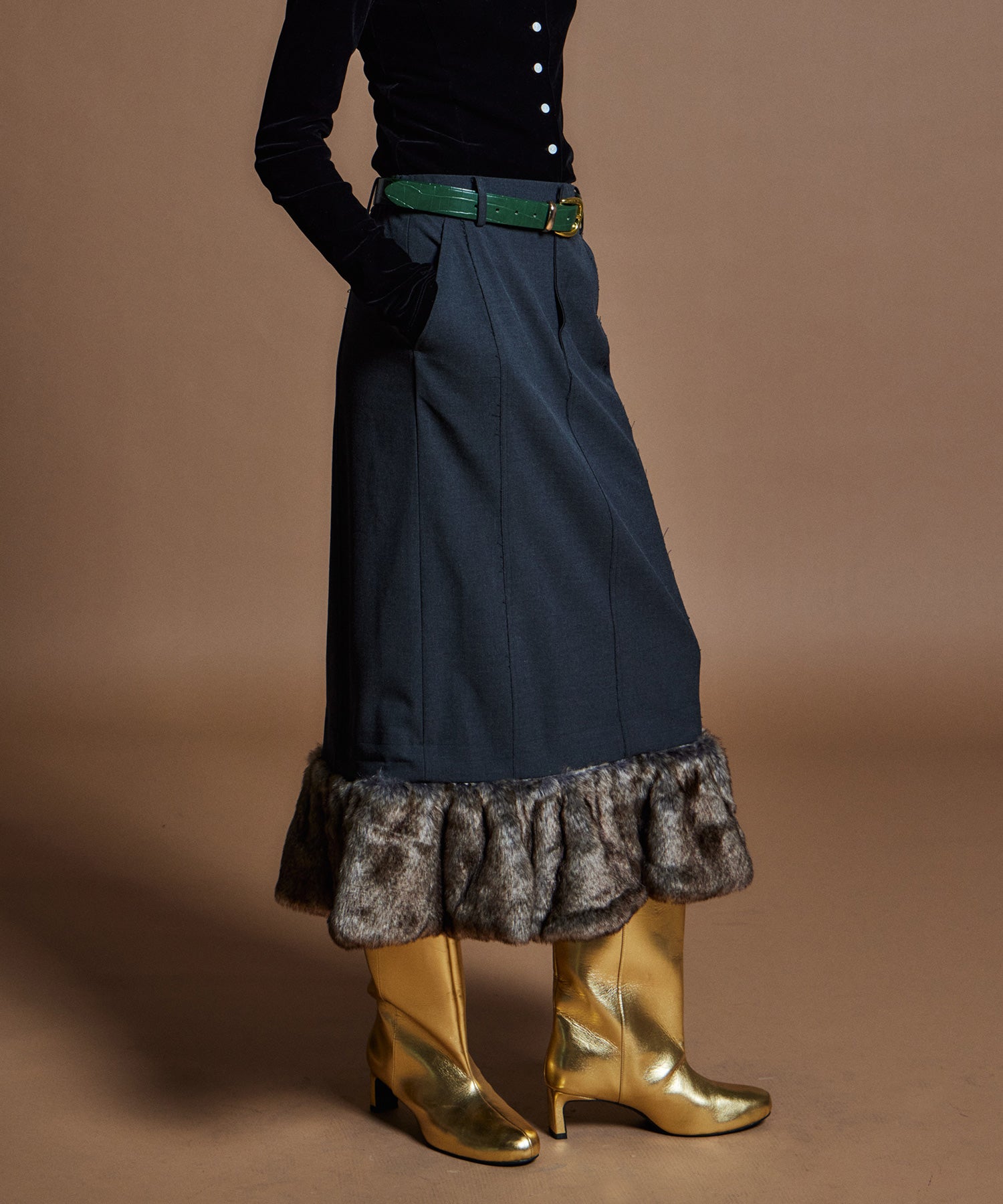 【26WINTER PRE-ORDER】Fur Hem 2WAY Skirt