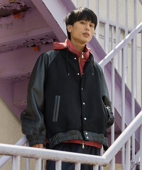 [25AW 사전 주문] 양 가죽 멜튼 콤비네이션 스타디움 재킷