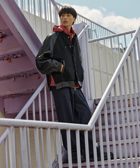 [25AW 사전 주문] 양 가죽 멜튼 콤비네이션 스타디움 재킷