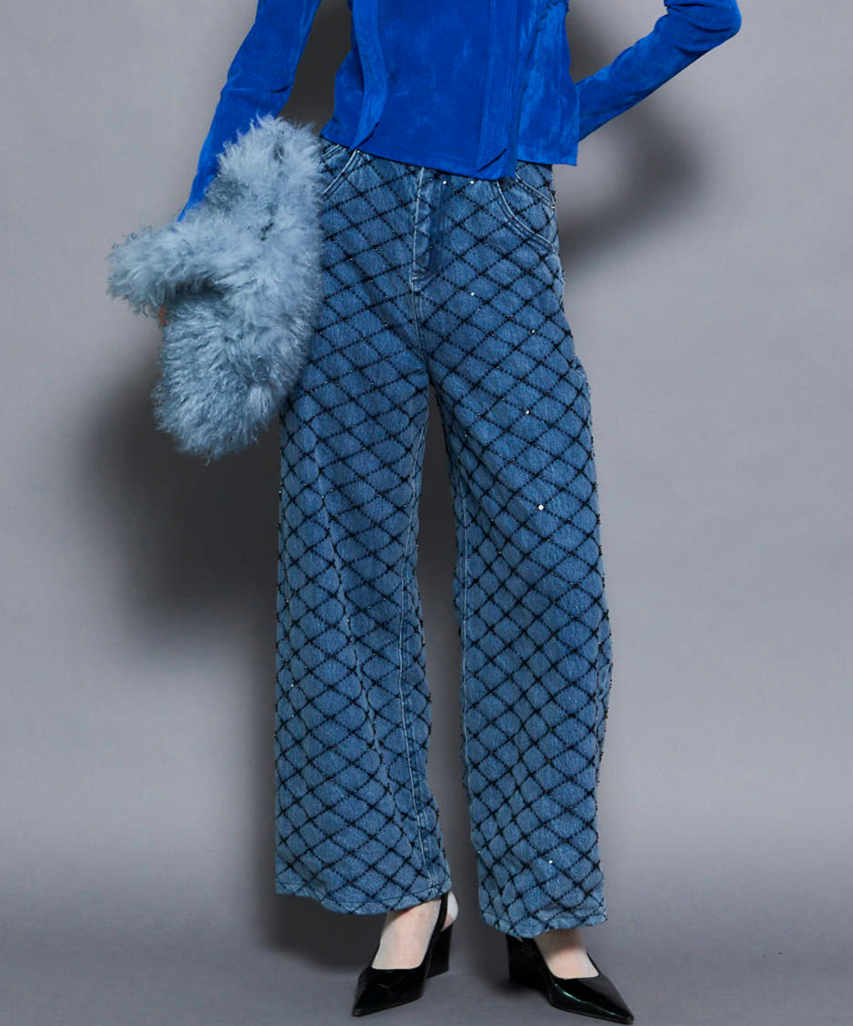 [25autumn preoder] 다이아몬드 비드 자수 데님 바지