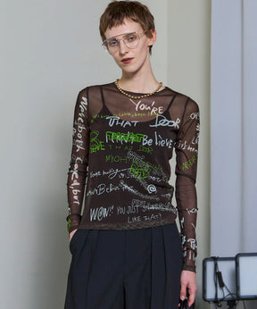 【25AUTUMN PRE-ORDER】Hand Writing Mesh Tops