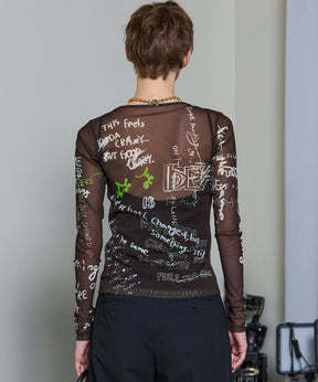【25AUTUMN PRE-ORDER】Hand Writing Mesh Tops