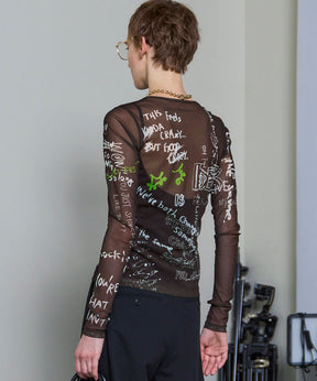 【25AUTUMN PRE-ORDER】Hand Writing Mesh Tops