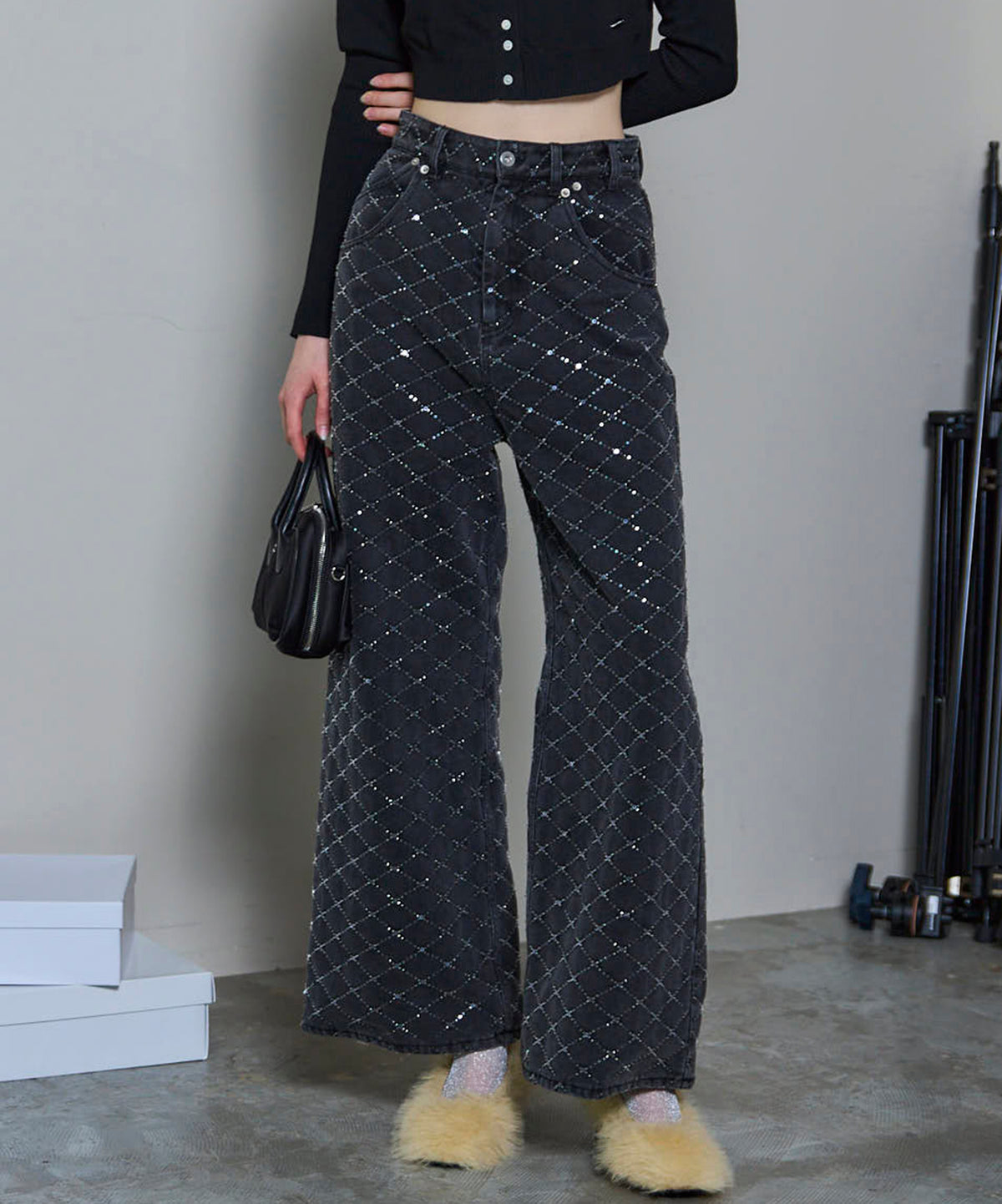 [25autumn preoder] 다이아몬드 비드 자수 데님 바지