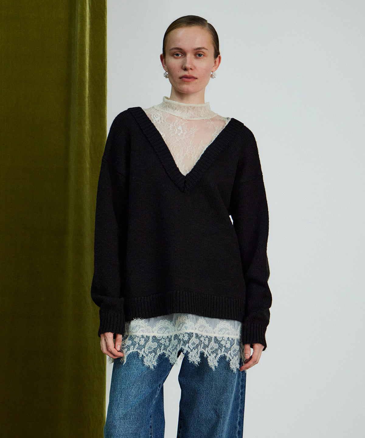 【26WINTER COLLECTION】Lace Docking Knit Top