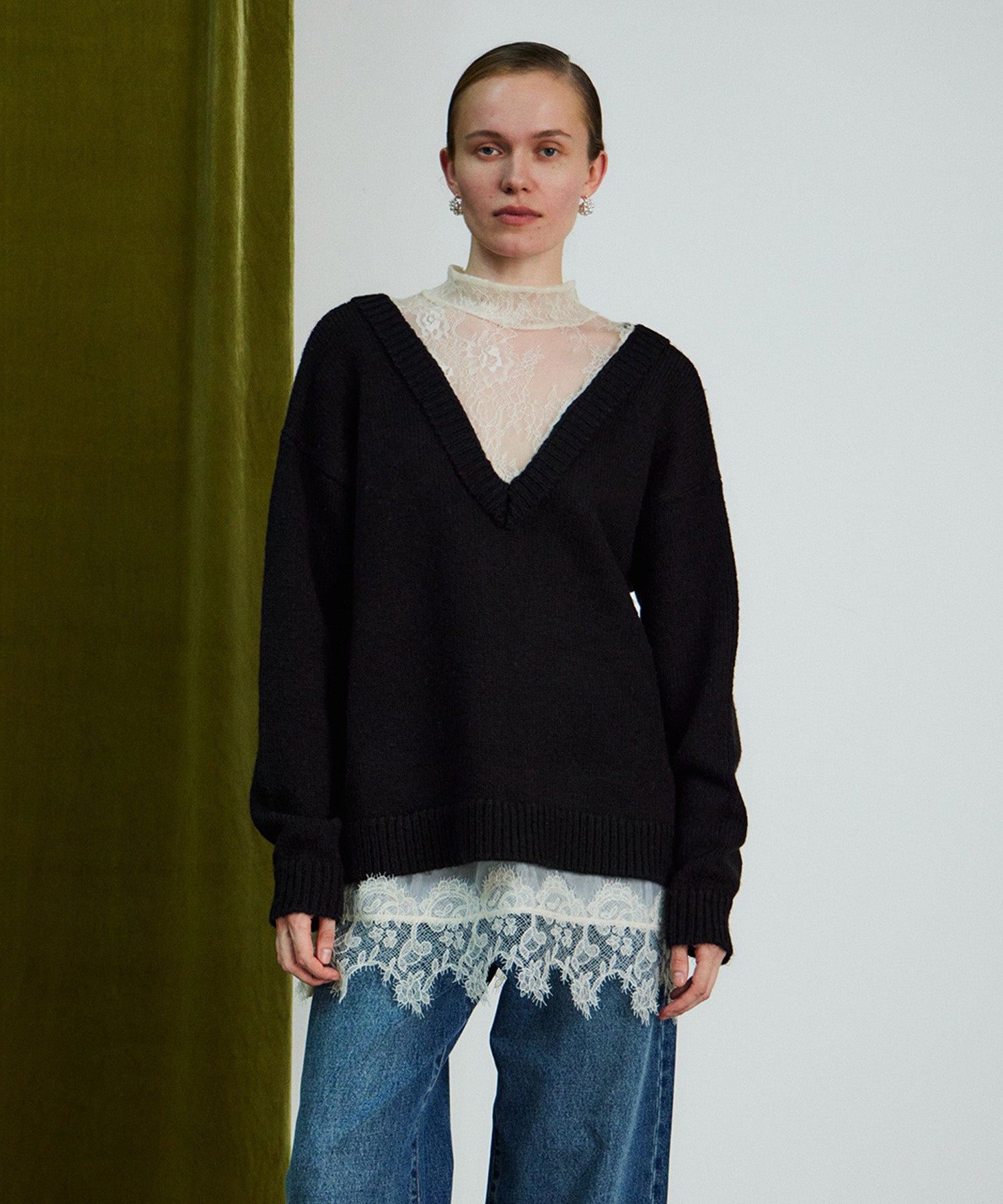 【26WINTER COLLECTION】Lace Docking Knit Top