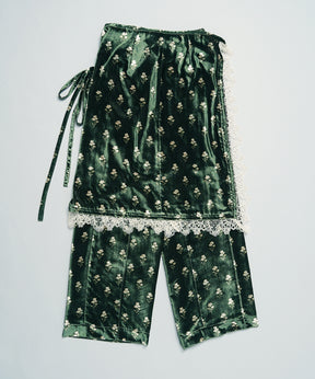 【26WINTER PRE-ORDER】Lace-Trim Velour Wrap Skirt Pants