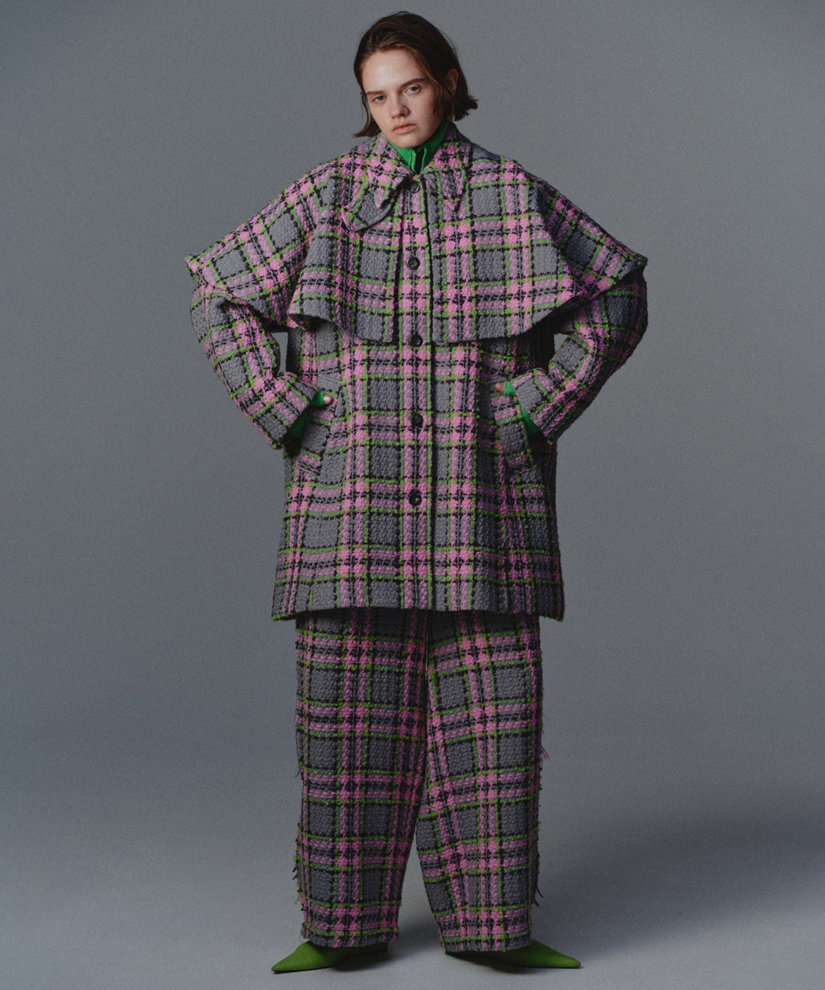 Color Check 2Way Cape Coat