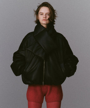 [25WINTER PRE-ORDER] Leather Puffer Jacket With Muffler