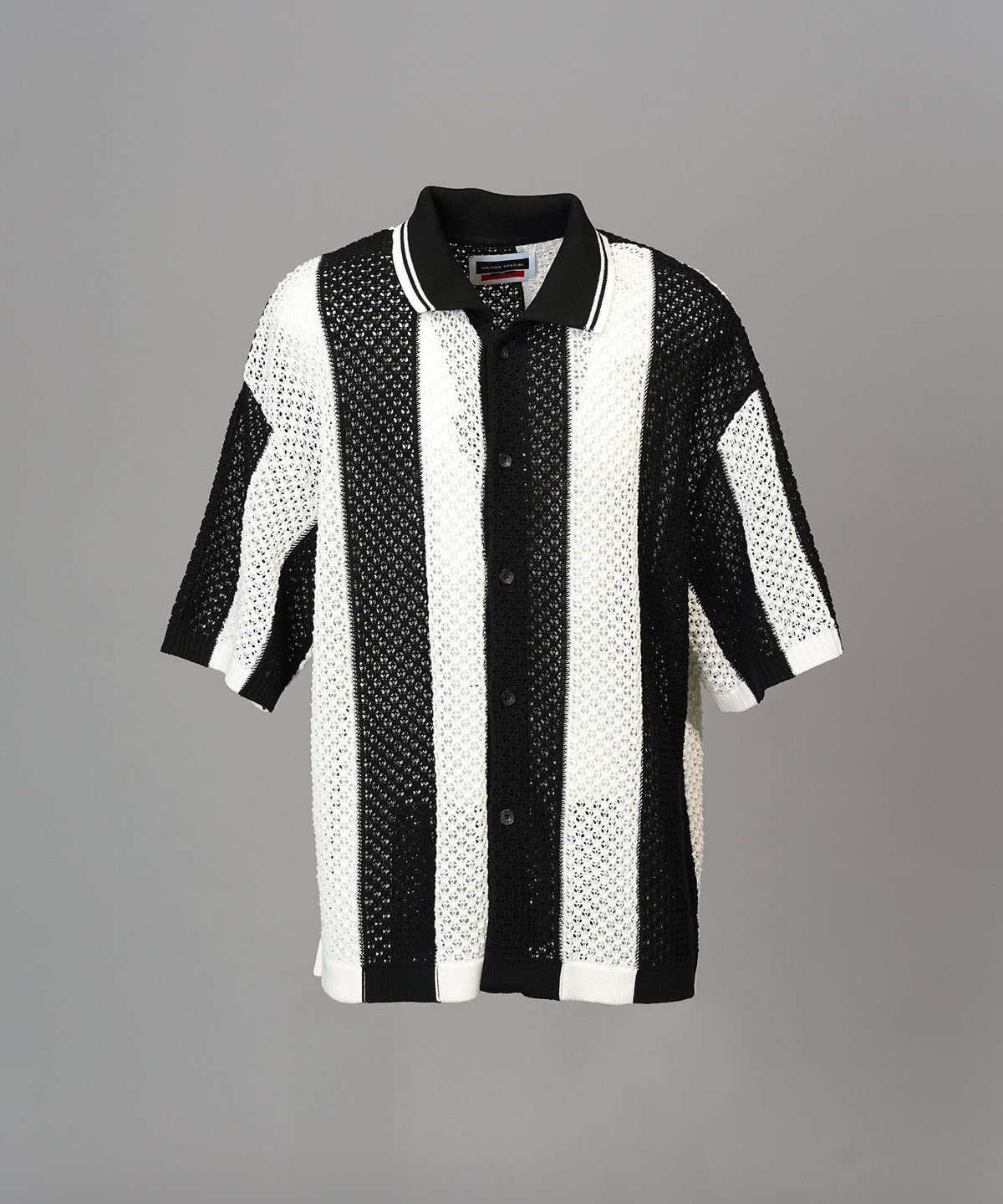 【26SS PRE-ORDER】Random Stripe Mesh Jacquard Prime-Over Short Sleeve Knit Shirt