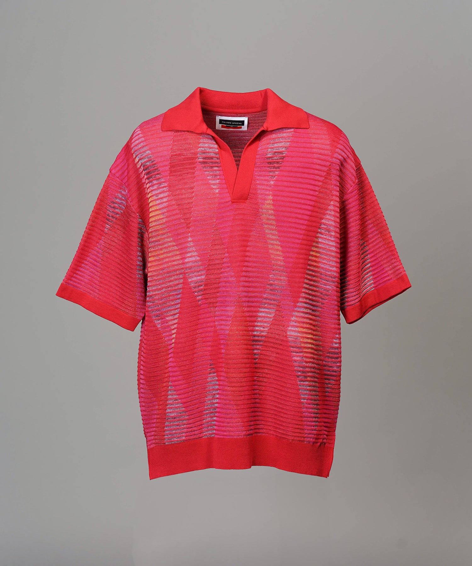 Dry-touch Border Argyle Pattern Prime-Over Skipper Knit T-shirt