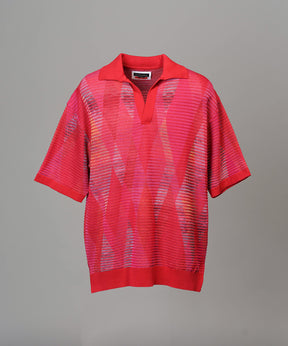 Dry-touch Border Argyle Pattern Prime-Over Skipper Knit T-shirt
