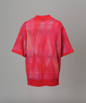 Dry-touch Border Argyle Pattern Prime-Over Skipper Knit T-shirt