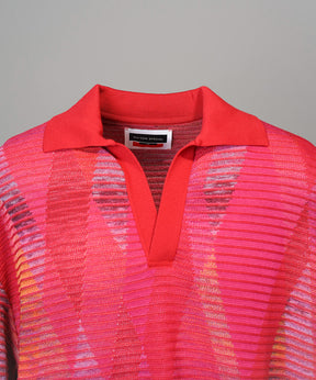 Dry-touch Border Argyle Pattern Prime-Over Skipper Knit T-shirt