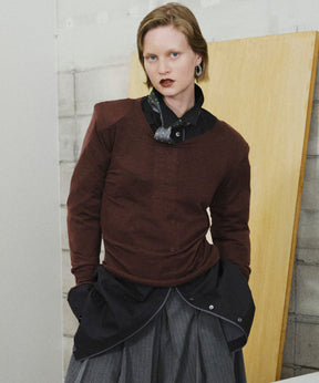 【26AUTUMN PRE-ORDER】Shoulder Pad Sheer Knit Top