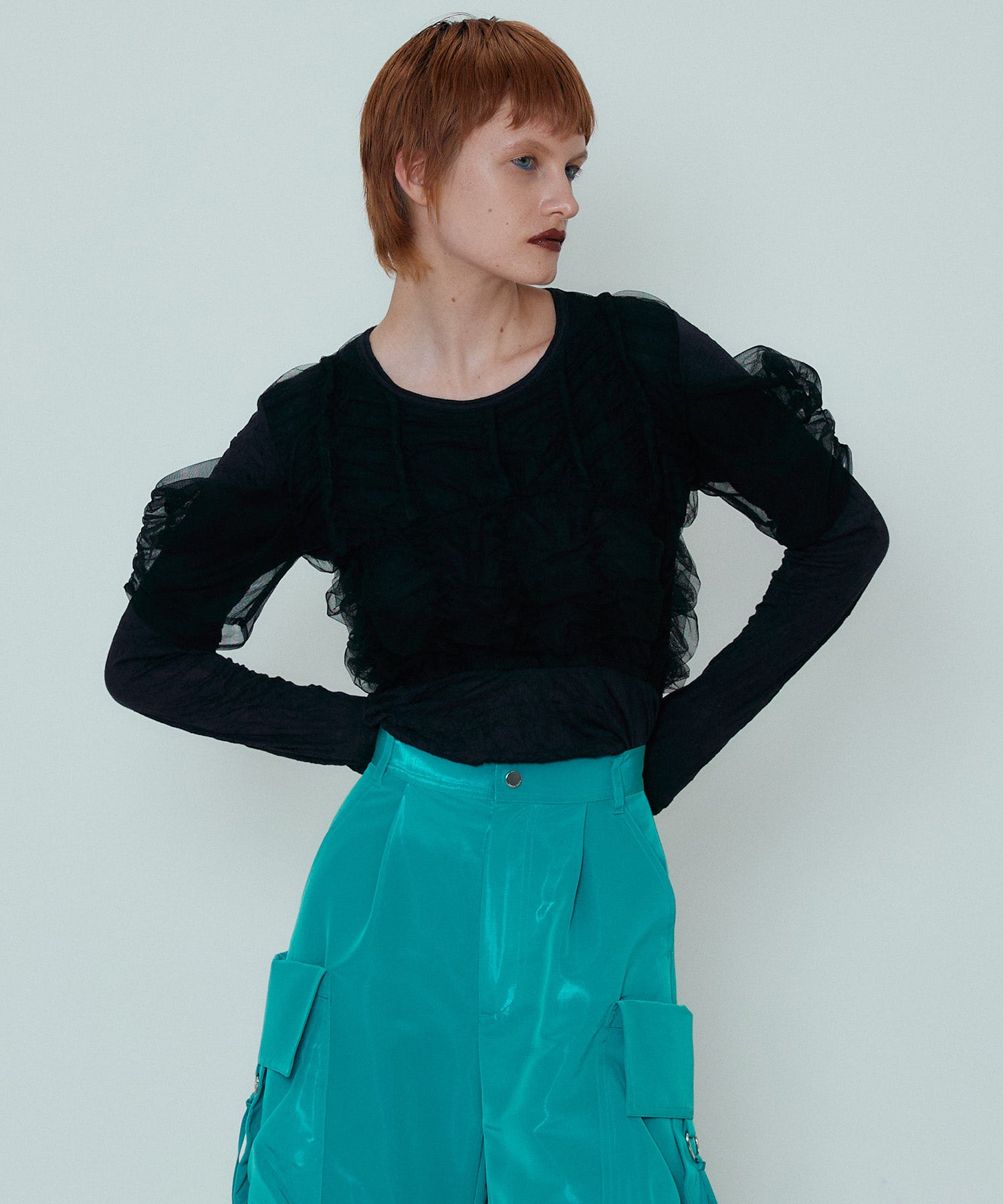 Shirring Tulle Combination Cut Top