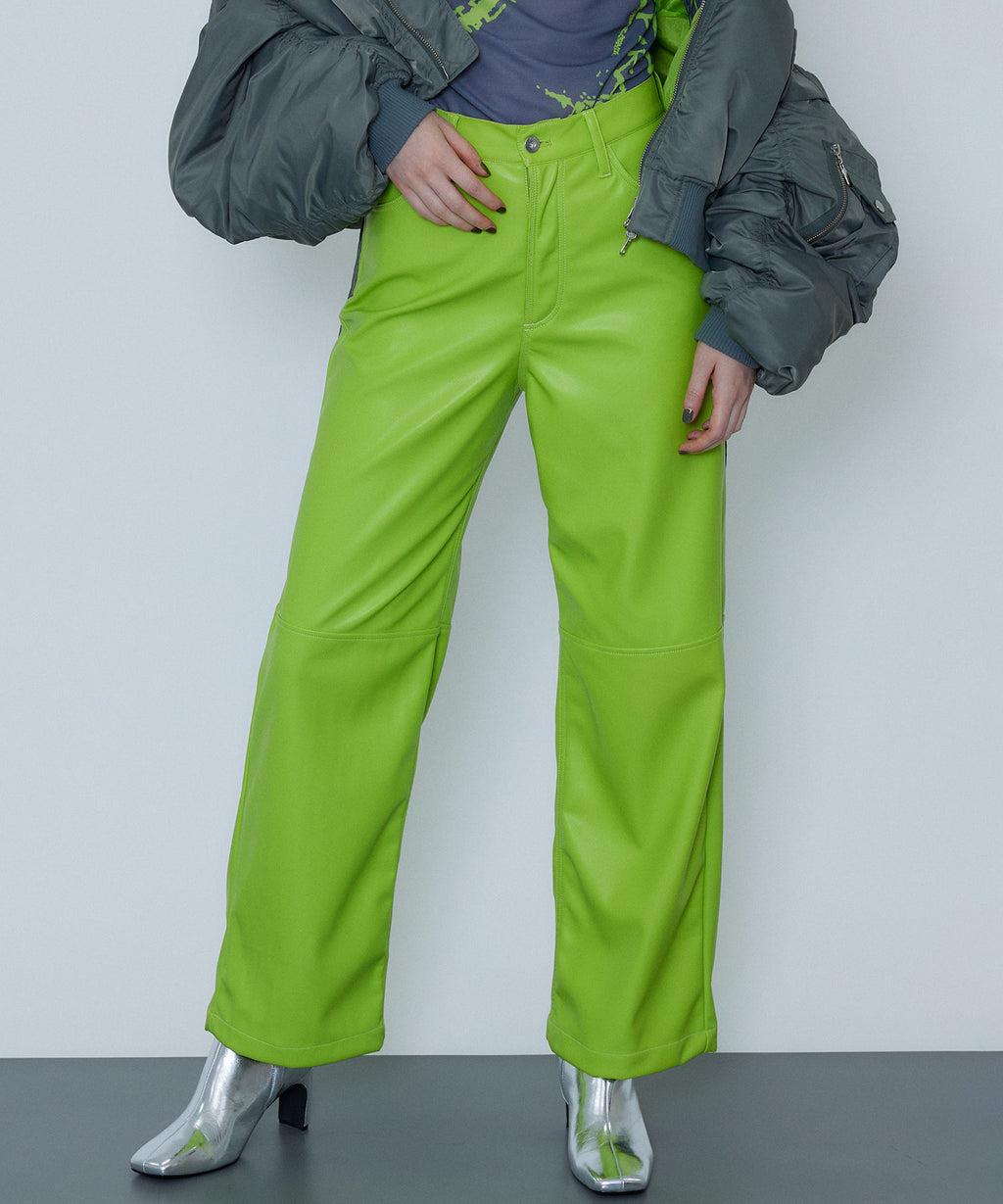 SALE】Vegan Leather Wide Straight Pants