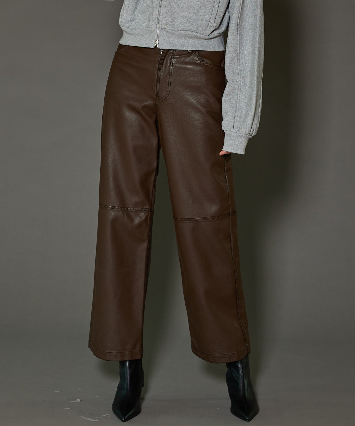PRE-ORDER】Washed Vegan Leather Wide Straight Pants