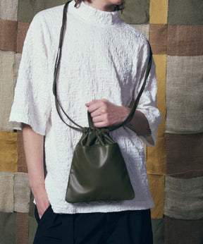 【EX】Vegan Leather Shoulder Drawstring Bag