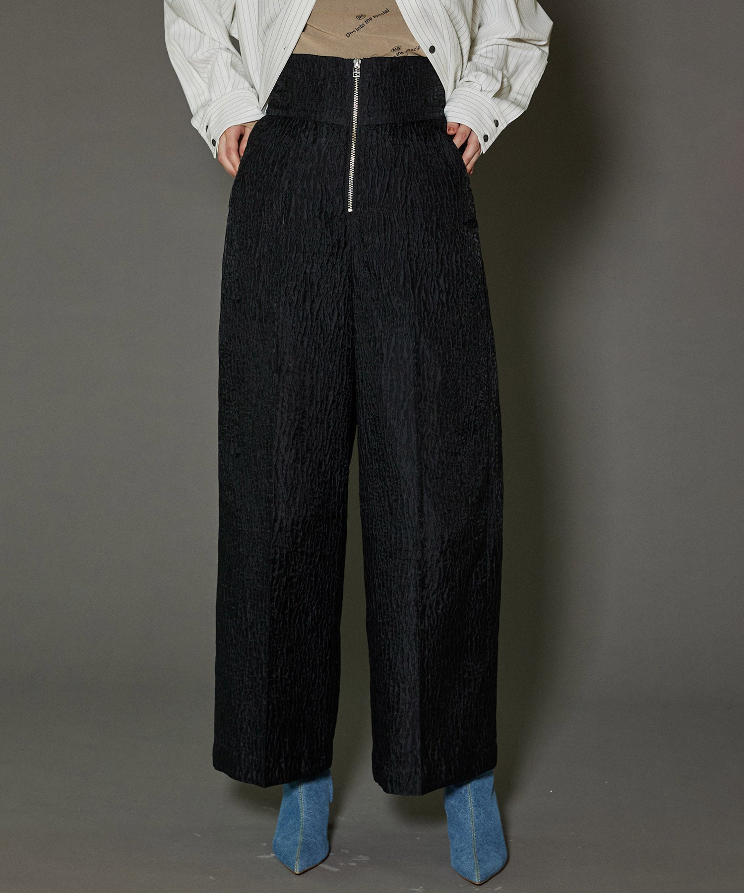 Multi Fabric Jacquard Wide Tapered Pants