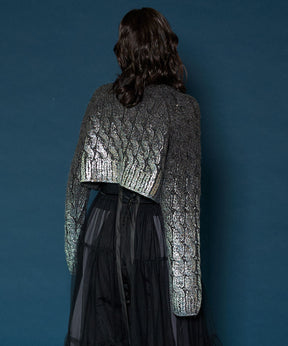 Metallic Foil Cable Short Knit Pullover