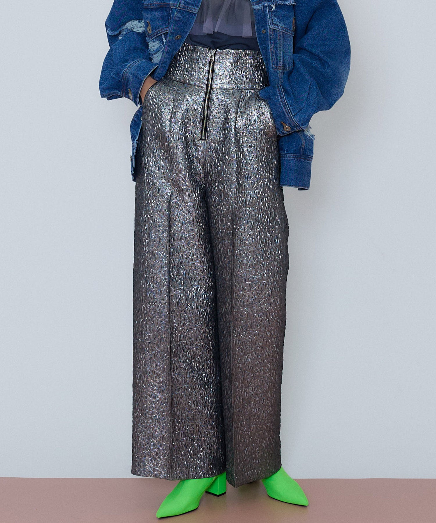 【SALE】Multi Fabric Jacquard Wide Tapered Pants