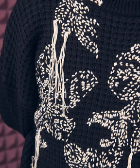 [SALE] Oni-Waffle Hand Stitch Botanical EMBROIDY PRIME-OVER CREW NECK KNIT PULLOVER
