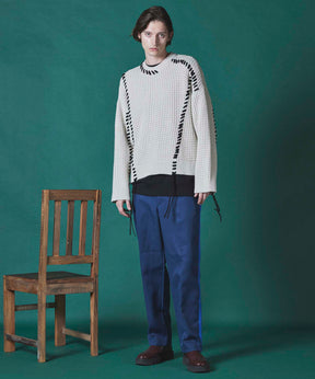 Oni-Waffle Crazy Stitch Embroidery Prime-Over Crew Neck Knit Pullover