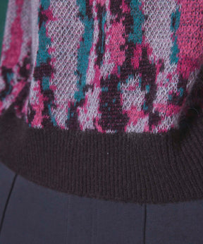 Airy Mohair Crazy Stripe Prime-Over Crew Neck Knit Pullover